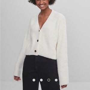 Bershka ribbed soft touch fluffy cardigan in ecru - Size Small